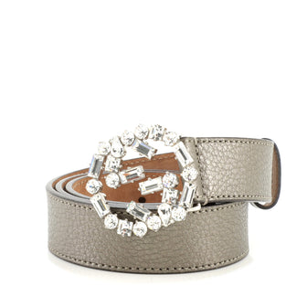 Gucci Interlocking G Belt Leather with Crystal Buckle Thin