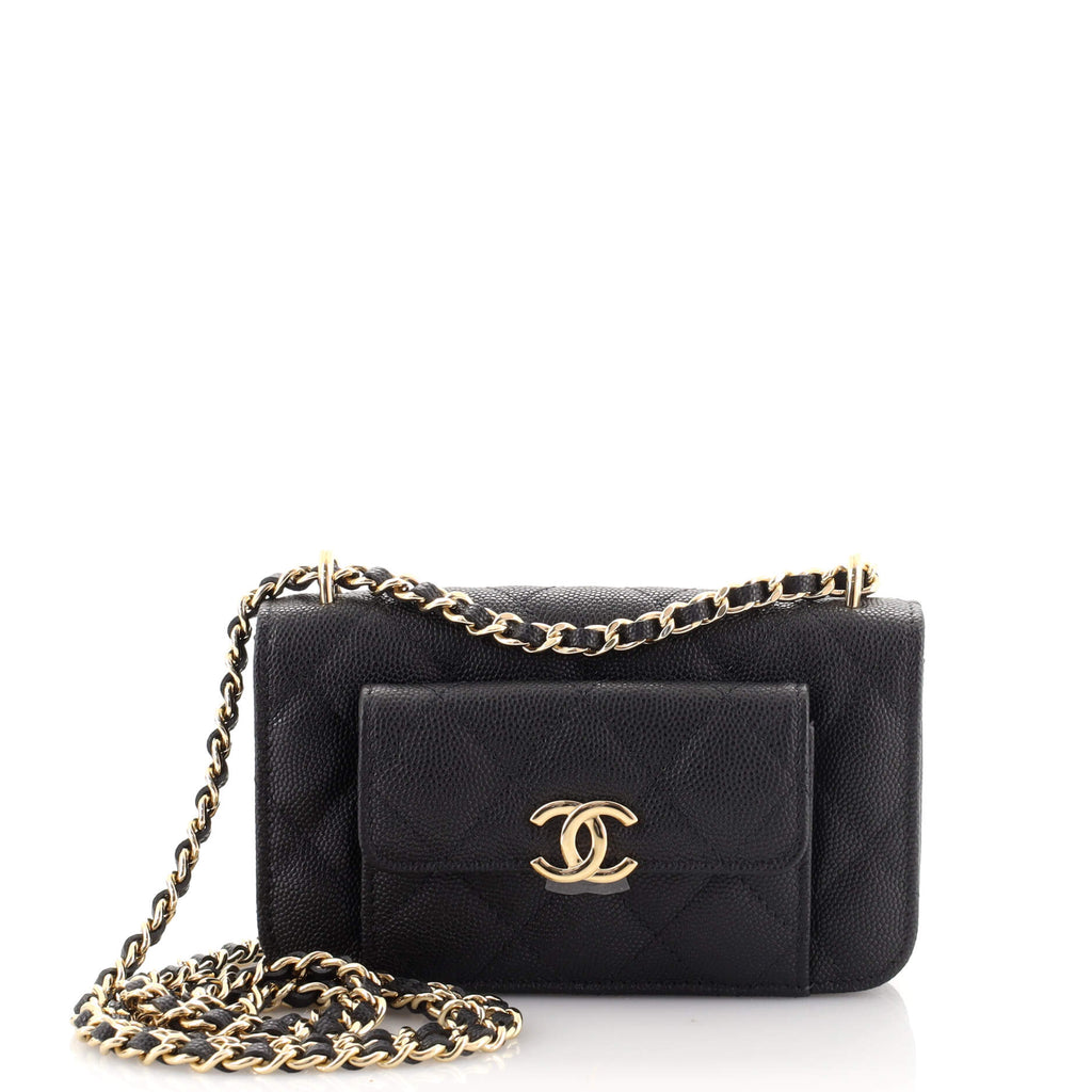 Chanel Pocket Twins Clutch with Chain Quilted Caviar Black 1673941