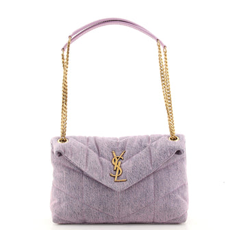 Saint Laurent LouLou Puffer Shoulder Bag Quilted Vintage Denim Small Purple  1673961