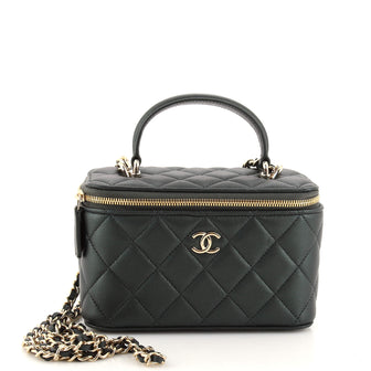Chanel Classic Top Handle Vanity Case with Chain Quilted Lambskin Small