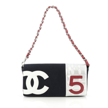 Chanel No. 5 Flap Bag Canvas and Quilted Leather Small blue