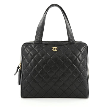 Chanel Vintage CC Zip Around Shoulder Bag Quilted Caviar Medium Black