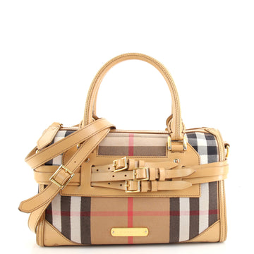 Burberry Alchester Bridle Bowling Bag House Check Canvas Medium