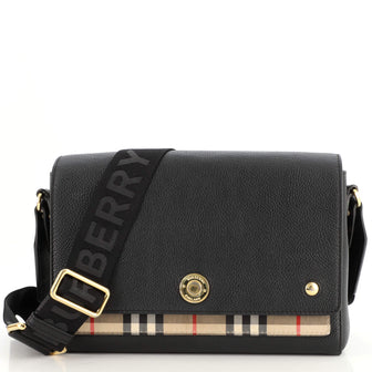 Burberry Note Crossbody Bag Leather with Vintage Check Canvas Medium