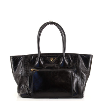 Prada Front Pocket Wing Convertible Tote Glazed Leather