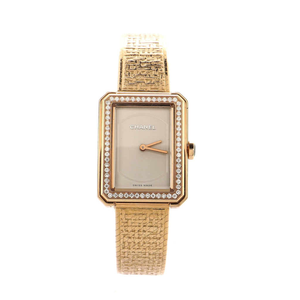 Chanel Boy·Friend Tweed Quartz Watch Beige Gold with Diamond Bezel