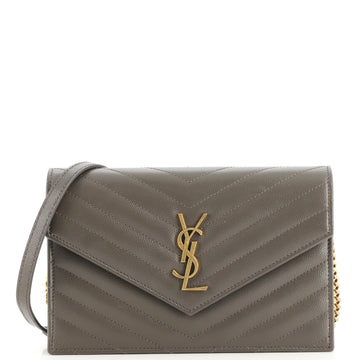 Saint Laurent Classic Monogram Wallet on Chain Matelasse Chevron Leather Small