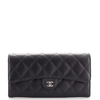Chanel CC Gusset Classic Flap Wallet Quilted Caviar Long