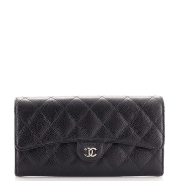 Chanel CC Gusset Classic Flap Wallet Quilted Caviar Long