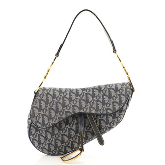 Christian Dior Vintage Saddle Bag Diorissimo Canvas Medium