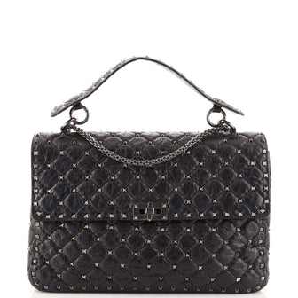 Valentino Rockstud Spike Flap Bag Quilted Leather Large