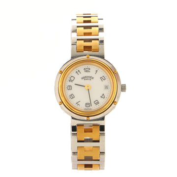 Hermes Clipper Quartz Watch Stainless Steel and Plated Metal 24