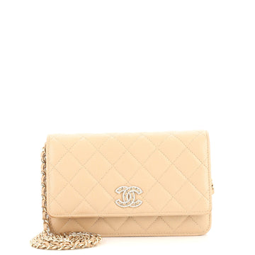 Chanel Crystal Woven CC Wallet on Chain Quilted Caviar
