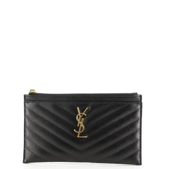 Saint Laurent Classic Monogram Zip Bill Pouch Matelasse Chevron Leather Medium