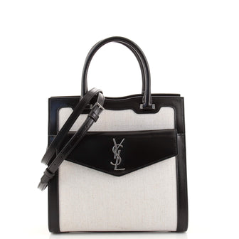 Saint Laurent Uptown Tote Canvas with Leather Small