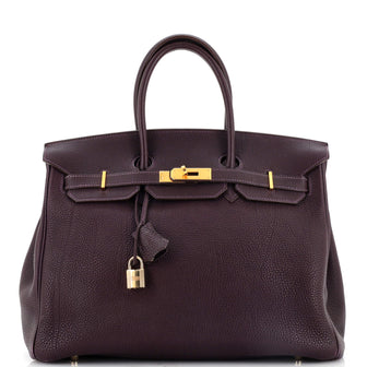 Birkin Handbag Raisin Fjord with Gold Hardware 35