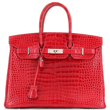 Birkin Handbag Braise Shiny Porosus Crocodile with Palladium Hardware 35