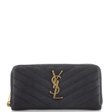 Saint Laurent Classic Monogram Zip Around Wallet Matelasse Chevron Leather