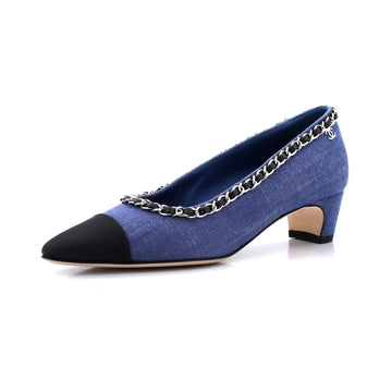 Chanel Women's CC Cap Toe Pumps Denim with Grosgrain