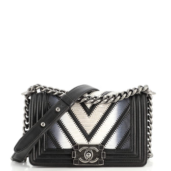 Chanel Boy Flap Bag Chevron Lizard with Leather Small