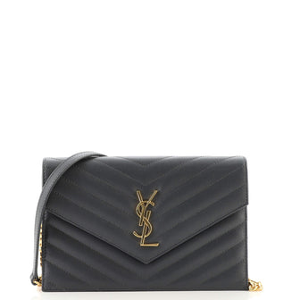 Saint Laurent Classic Monogram Wallet on Chain Matelasse Chevron Leather Small