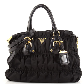 Prada Gaufre Convertible Tote Leather and Tessuto Large