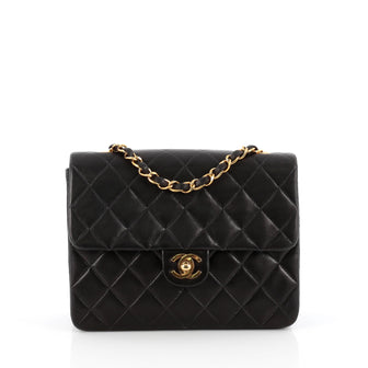 Chanel Vintage Square CC Flap Bag Quilted Leather Small Black