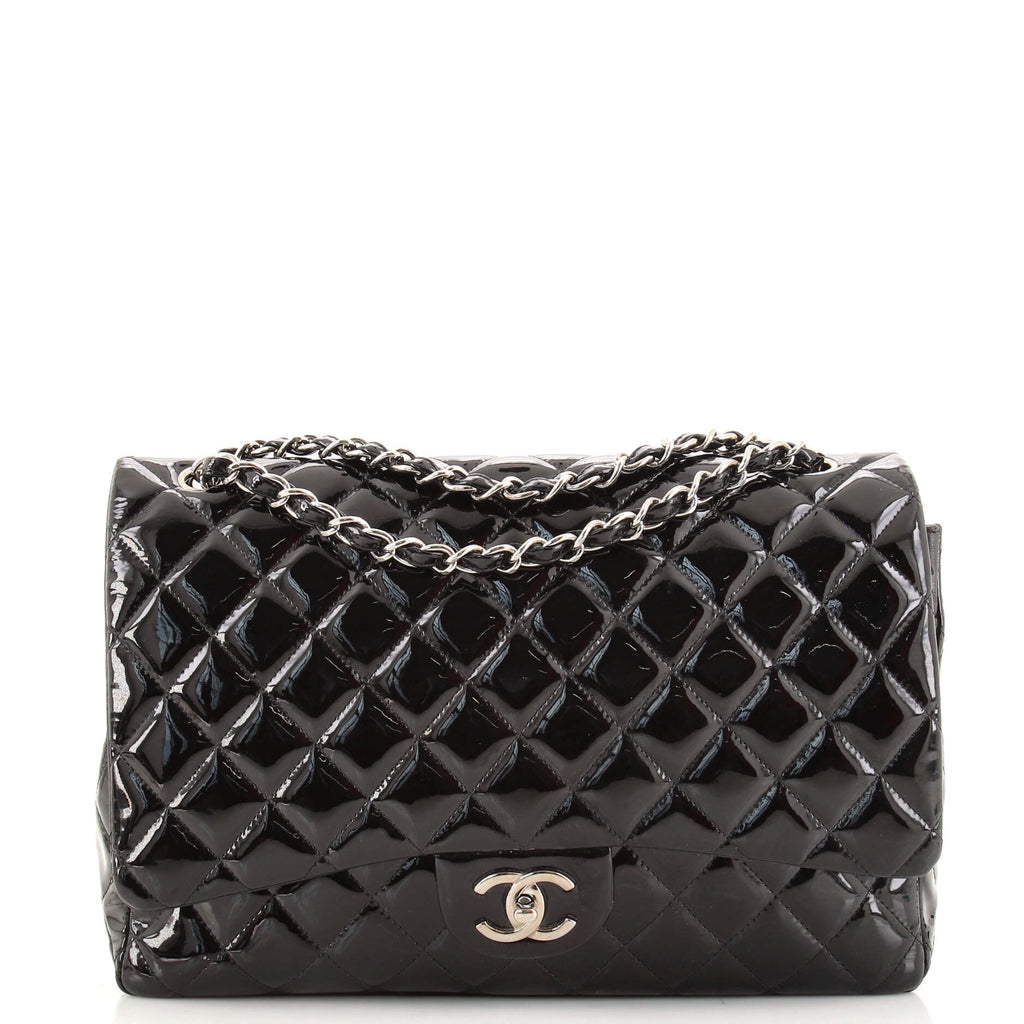 Chanel Classic Double Flap Bag Quilted Patent Maxi Black 1680381