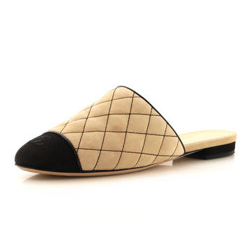 Chanel Women's Cap Toe CC Flat Mules Quilted Leather