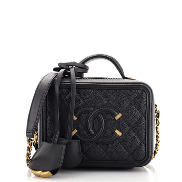 Chanel Filigree Vanity Case Quilted Caviar Small