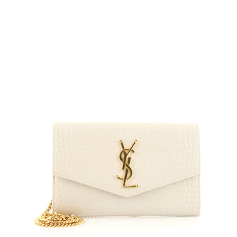 Saint Laurent Uptown Chain Wallet Crocodile Embossed Leather