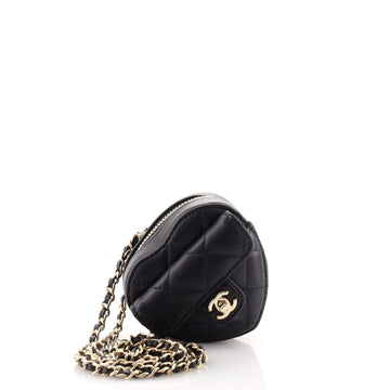 Chanel CC in Love Heart Chain Necklace Zip Coin Purse Quilted Lambskin