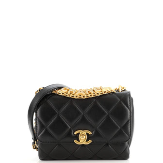 Chanel Black Quilted Lambskin Top Handle Clutch with Chain Gold Hardware (Like New), Womens Handbag