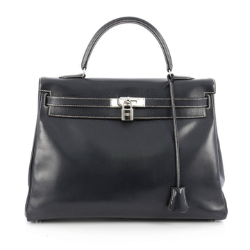 Hermes Kelly Handbag Bicolor Box Calf with Palladium Hardware 35
