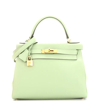 Hermes Kelly Handbag Green Evercolor with Gold Hardware 28