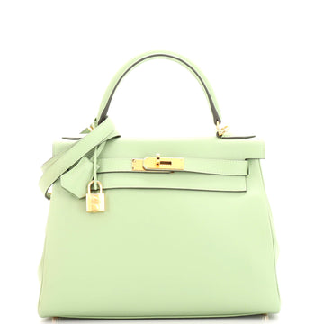 Hermes Kelly Handbag Green Evercolor with Gold Hardware 28