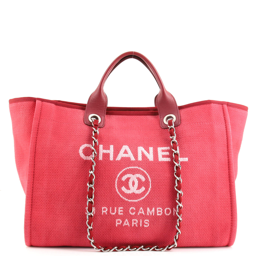CHANEL Hot Pink Canvas Deauville Medium Tote Bag