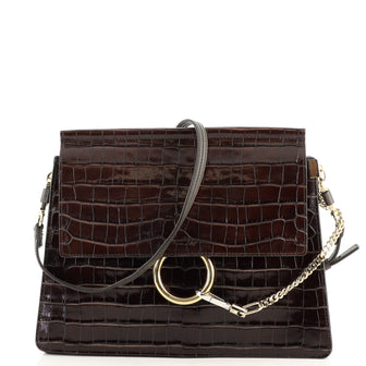 Chloe Faye Shoulder Bag Crocodile Embossed Leather Medium