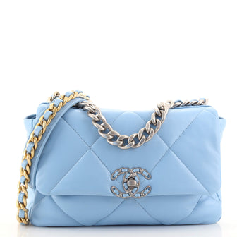 Chanel 19 Flap Bag Quilted Lambskin Medium Blue 881421