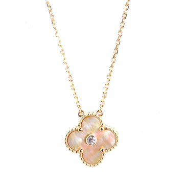 Van Cleef & Arpels Vintage Alhambra Pendant Necklace 18K Yellow Gold and Gold Mother of Pearl with Diamond