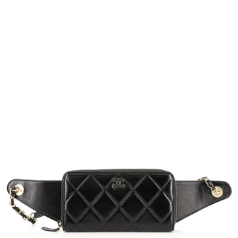 Chanel Zip Around Waist Belt Bag Quilted Shiny Lambskin