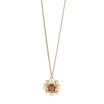 Chanel CC Cross Pendant Necklace Metal and Faux Pearls with Stone and Crystals
