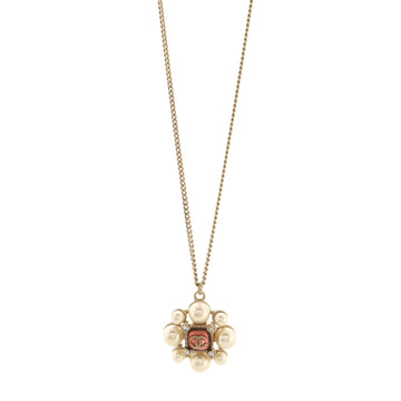Chanel CC Cross Pendant Necklace Metal and Faux Pearls with Stone and Crystals