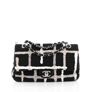 Chanel Classic Double Flap Bag Painted Tweed Medium Black