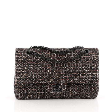 Chanel Classic Double Flap Bag Quilted Tweed Medium Brown