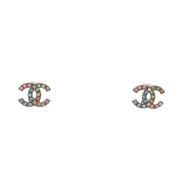 Chanel CC Stud Earrings Crystal Embellished Metal