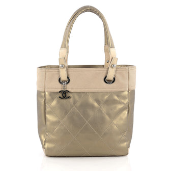 Chanel Biarritz Tote Quilted Coated Canvas Small Gold 