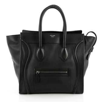 Celine Luggage Handbag Grainy Leather Mini Black