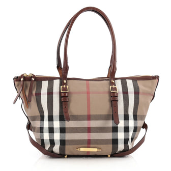 Burberry Bridle Salisbury Tote House Check Canvas Small Brown