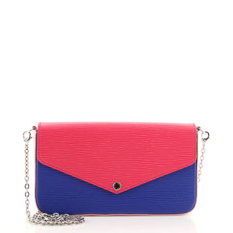Louis Vuitton Pochette Felicie Pink Blue 52435 Handbag w/chain